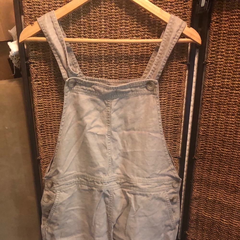 Linen taupe overall dress